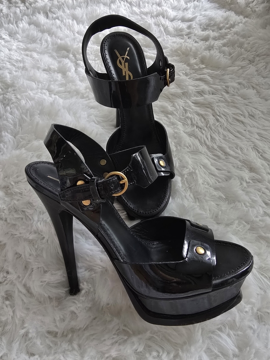 Saint Laurent Shoes - Yves Saint Laurent Black Patent Leather Platform Sandals Size 37 ( US 7)